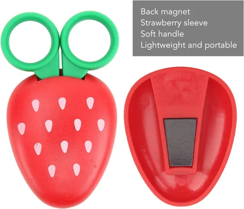 Vista 2 de Tijeras de plástico para niños, diseño de seguridad para niños, mini cortadores de papel portátiles con forma de fresa, suministros de manualidades