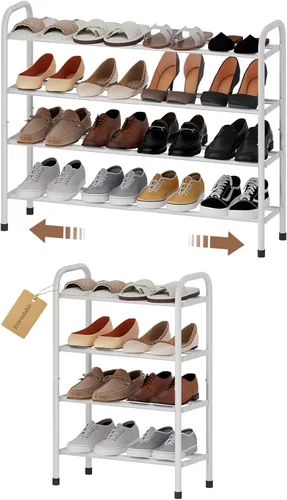 Vista 16 de Zapatero ampliable, zapatero pequeño de metal de 2 niveles, organizador de zapatos ajustable, estante de almacenamiento para armario, entrada
