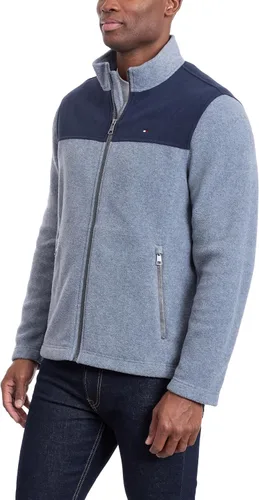 Vista 5 de Tommy Hilfiger Chaqueta de forro polar clásica con cremallera frontal para hombre Azul marino/Gris claro