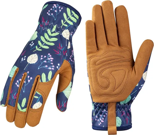 Vista 11 de Bamllum Guantes de cuero para jardinería para mujer, guantes de trabajo para deshierbe, excavación, plantación, rastrillo y poda