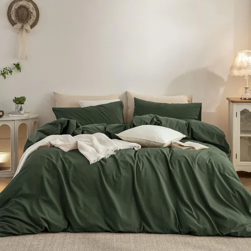 Vista 9 de Juego de funda de edredón 100% algodón lavado, tacto de lino Ropa de cama moderna transpirable ligera y suave para todas las estaciones
