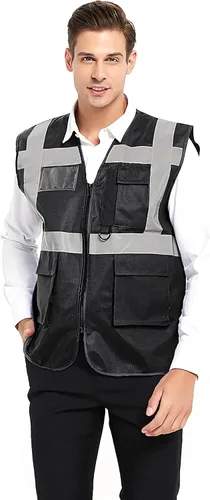 Vista 10 de TOPTIE Chaleco de seguridad de alta visibilidad de 5 bolsillos con tiras reflectantes, chaleco de uniforme de trabajo