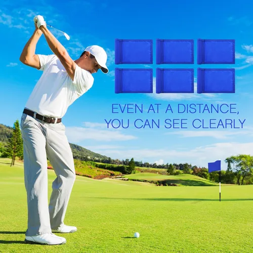 Vista 6 de Oudain 6 banderas de golf con tubo insertado, impermeable, banderas de golf de nailon 420D, banderas de mini pin para patio, interior, exterior Azul