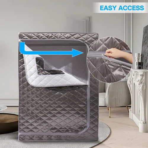Vista 4 de Smartmak Sauna de vapor de tamaño completo, para una o dos personas, spa en casa de gran espacio, vaporizador de 4 litros y 2 sillas incluidas, gris