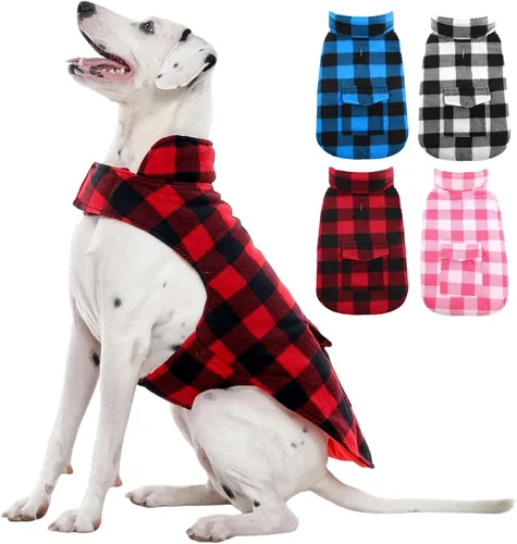 Vista 13 de Kuoser Abrigo de invierno para perro, chaqueta de forro polar resistente al viento, estilo británico, a cuadros, chaleco para clima frío