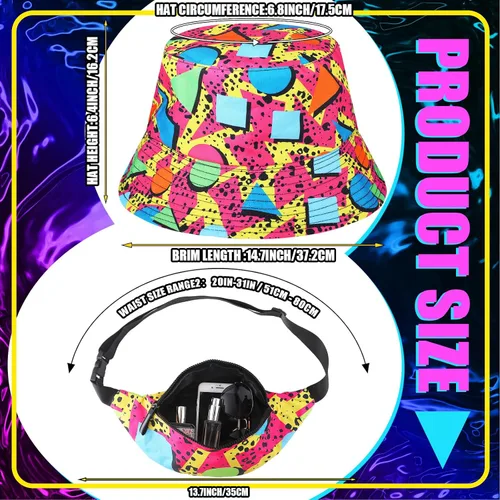 Vista 3 de Xtinmee Conjunto de 6 piezas de disfraz de los años 80 y 90 para hombre, traje de hip hop de los años 90, divertido juego de accesorios vintage
