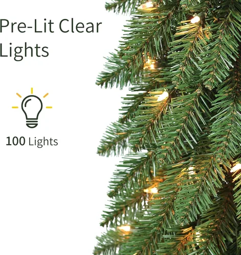 Vista 4 de Puleo International - Árbol de Navidad con lápiz alpino preiluminado de 6 pies