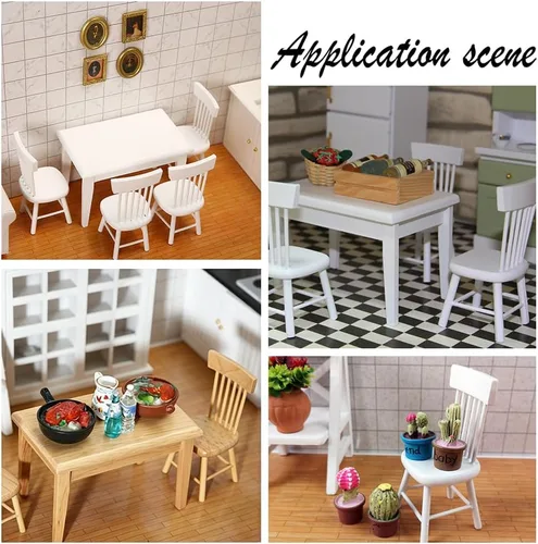 Vista 5 de PH PandaHall 4 sillas de casa de muñecas, sillas de muebles en miniatura a escala 1/12, mini silla de madera, muebles pequeños, modelo de silla