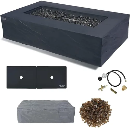 Vista 45 de Elementi+ Mesa de Fuego de Gas Colorado de Hormigón Fundido de 56" Rectangular, Hoguera al Aire Libre con Ignición Electrónica Incluye Cubierta