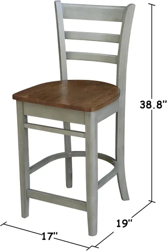 Vista 8 de IC INTERNATIONAL CONCEPTS Mesa de comedor redonda de 36 pulgadas con 2 taburetes, nogal envejecido/piedra