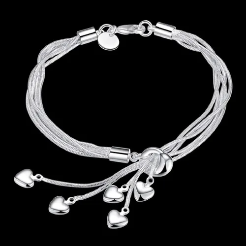 Vista 4 de Harlorki Pulsera de pulsera chapada en plata 925 con colgante de corazón de amor para mujer