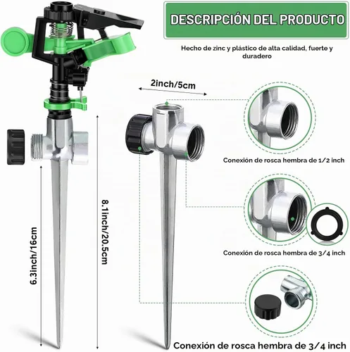 Vista 2 de Aspersores para patio y jardín, rociador giratorio automático de 360 grados con anillo de parada de agua, rociadores pulsantes giratorios ajustables