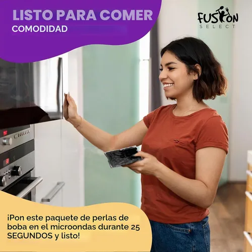 Vista 2 de Fusion Select Instant Boba - Perlas de tapioca instantáneas sin cocinar para bebidas de té de burbujas, leche dulce caliente o fría - Microondas