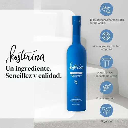 Vista 3 de Kosterina - Aceite de oliva virgen extra orgánico para uso diario, AOVE griego de cocción a alta temperatura, hecho de aceitunas Koroneiki 100%