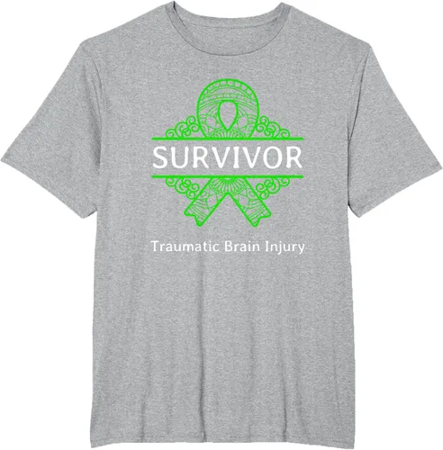 Vista 45 de Camiseta de concientización traumática con cinta verde para supervivientes de lesiones cerebrales, Negro, S