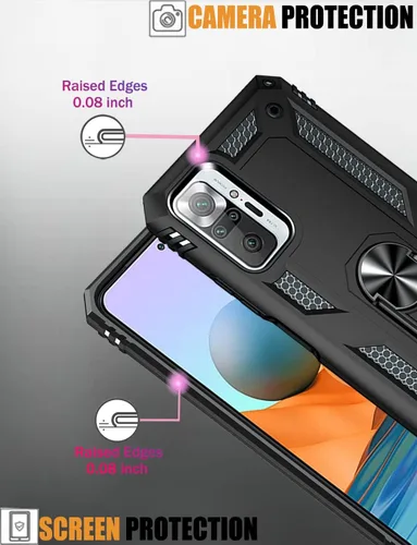 Vista 4 de Funda para Redmi Note 10 Pro 4G/Note 10 Pro Max con protector de pantalla de vidrio templado, [grado militar] Soporte magnético para montaje