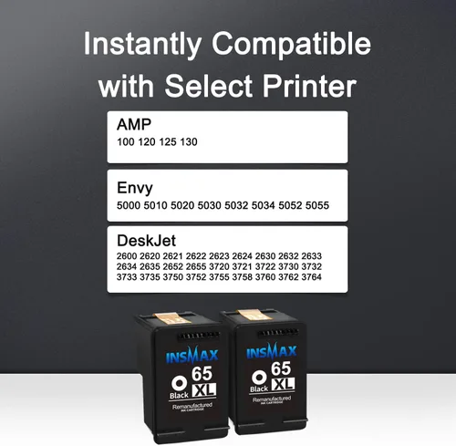 Vista 2 de 65XL - Cartucho de tinta negro de repuesto para HP 65 65XL 65XXL, funciona con HP Envy 5070 5014 5055 5000 5052 5010 DeskJet 3755 3700 2600 (2 negro)