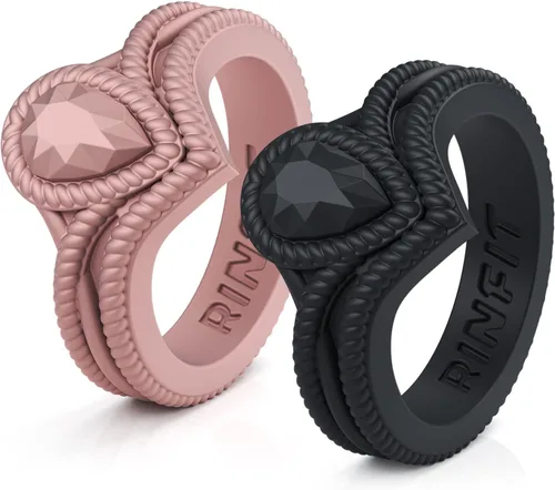 Vista 20 de Rinfit - Anillos de silicona para mujer - Anillo de compromiso en forma de pera de silicona - Alianzas de boda de goma para mujer - Diseño patentado