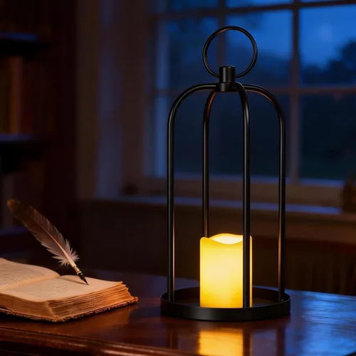 Vista 6 de Farol de Metal Navideño de 15" Faroles de Decoración Navideña para Exteriores con Vela LED Sin Llama Soporte Colgante, Farol Colgante Decorativo
