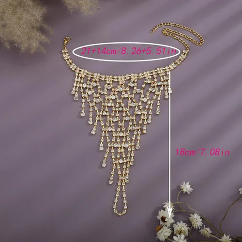 Vista 3 de YERTTER Pulsera dorada con diamantes de imitación para boda, cadena de dedo de cristal brillante con anillo de arnés, cadena de mano, eslabones