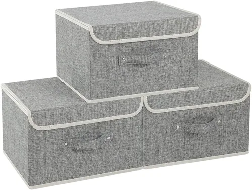 Vista 27 de Cajas de almacenamiento, contenedores de almacenamiento plegables con tapas, cestas de almacenamiento de tela de algodón y lino con asa