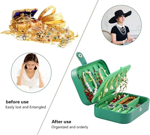 Vista 2 de batifine Estuche de joyería de viaje, organizador de joyas pequeño de piel sintética para mujeres y niñas, caja de joyería de viaje de 2 capas