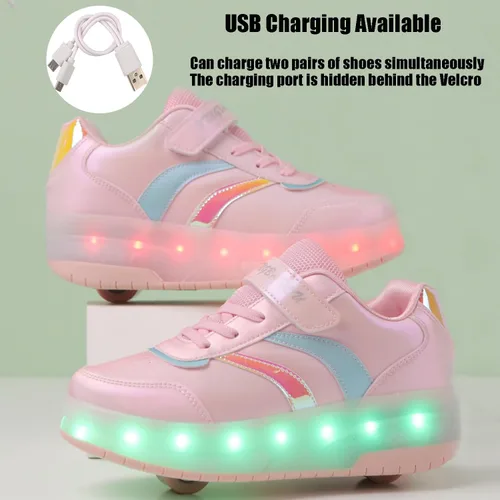 Vista 6 de Zapatos con ruedas para niños y niñas, patines, zapatillas deportivas con luz LED recargable para principiantes, el mejor regalo