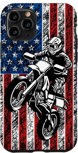 Vista 27 de Funda vintage con bandera estadounidense para iPhone 16 Motocross Dirt Bike