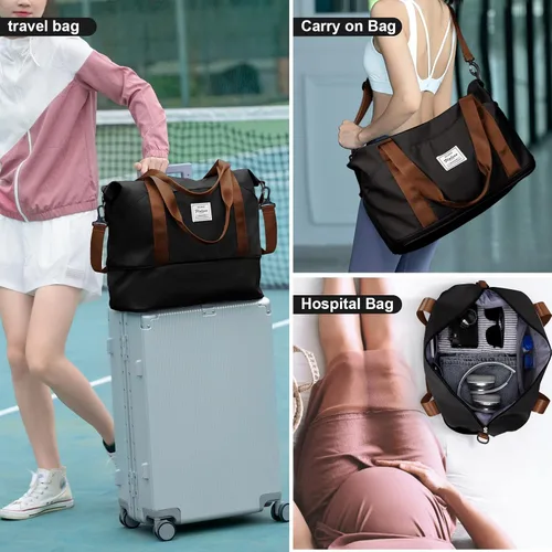 Vista 7 de Bolsa de viaje para mujeres y hombres, bolsa de fin de semana, T8-blackbrown
