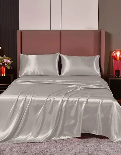 Vista 35 de Juego de sábanas de satén de seda de 4 piezas Sábana bajera Sábana encimera Funda de almohada Calidad de hotel sedoso suave y lujoso