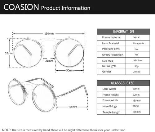 Vista 5 de COASION Gafas de sol redondas vintage para hombres y mujeres, jóvenes, círculo, steampunk, disfraz