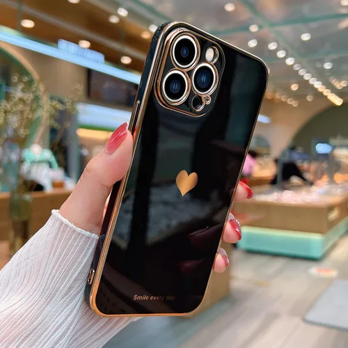 Vista 2 de Teageo Funda para iPhone 13 Pro para mujeres y niñas, diseño de corazón de amor, cubierta trasera suave, protección completa de la cámara, Negro