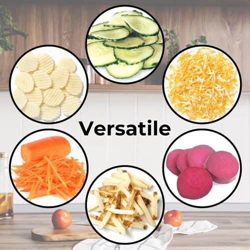 Vista 2 de Starfrit Easy Mandoline Slicer, Dicer - 5 cuchillas - Cuchillas rectas y arrugadas, Julienne, rallador y triturador - Empujador de autoalimentación