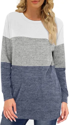 Vista 2 de OFEEFAN Sudaderas para mujer, cuello redondo, manga larga, lisas, a la moda, casuales