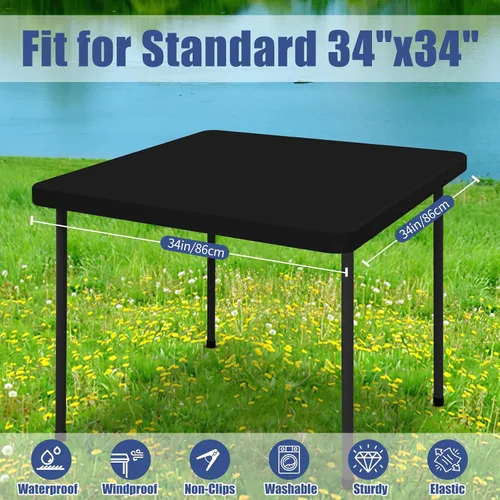 Vista 8 de Moosfor Paquete de 6 manteles cuadrados de elastano, manteles elásticos ajustables para pícnic, cubierta de mesa de patio elástica lavable para Negro
