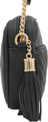 Vista 5 de Bolsa cruzada para cámara con acolchado en zigzag de FashionPuzzle con correa de cadena y borla Negro