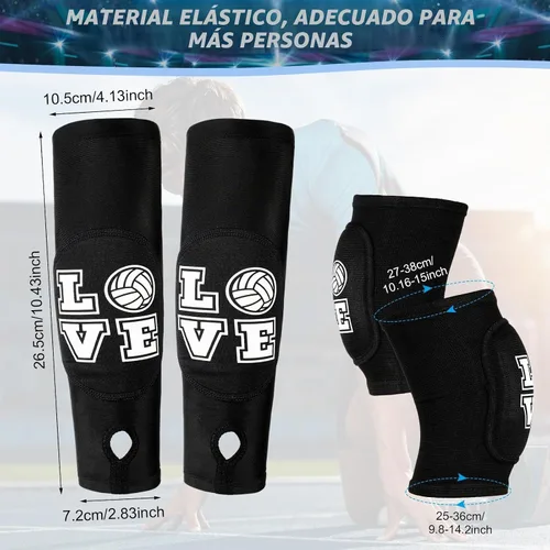 Vista 2 de Ramede Rodilleras de voleibol y mangas para brazos con almohadilla de protección, antebrazo, codo con orificio para el pulgar, accesorios