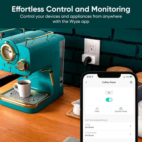 Vista 3 de Wyze Plug, enchufe inteligente WiFi de 2.4GHz, funciona con Alexa, Google Assistant, IFTTT, no requiere concentrador, paquete de dos, blanco