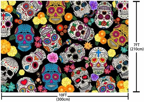 Vista 5 de AIBIIN Telón de fondo del Día de los Muertos de 10 x 7 pies, fiesta mexicana, calavera de azúcar, fondo de fotografía Dia DE Los Muertos, decoración