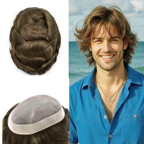 Vista 15 de Toupee - Sistema de reemplazo de cabello fino y duradero para hombre, piezas de cabello 100% humano para hombres, revestimiento de poliéster, unidad