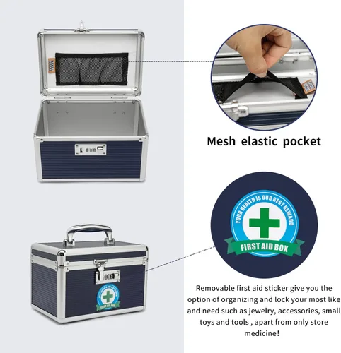 Vista 5 de Caja de medicamentos con cerradura combinada con estuche de almacenamiento portátil, 10.2 x 6.8 x 6.8 pulgadas, organizador de cerradura