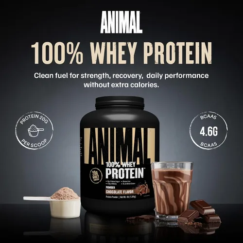 Vista 2 de Animal 100% Proteína de Suero en Polvo – Mezcla de suero para pre-entrenamiento o post-entrenamiento, recuperación o reemplazo de comida bajo