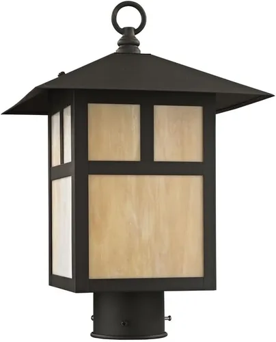 Vista 4 de Livex Lighting 2134-07 Montclair Mission 1 Light Outdoor Bronze Finish - Cabezal de poste de latón macizo con vidrio Tiffany iridiscente
