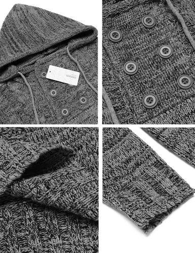 Vista 4 de COOFANDY Sudaderas con capucha de punto para hombre, suéteres casuales de cuello alto de manga larga