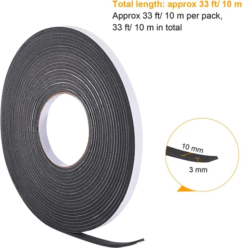 Vista 2 de Hestya Tira de espuma para burlete de 32.8 ft para sellado de puertas de ventana (0.118 in, negro)