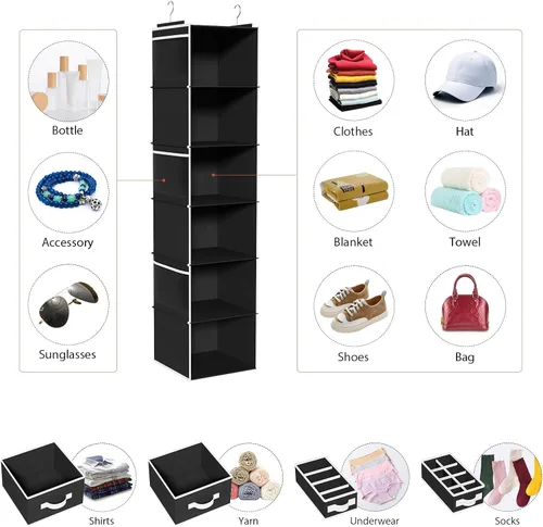 Vista 4 de Univivi Organizador de armario colgante de 6 estantes y almacenamiento con 4 cajones extraíbles y 6 bolsillos laterales, organizador de ropa
