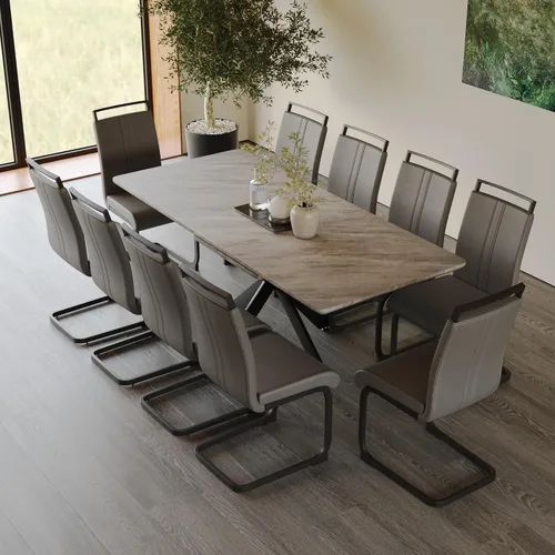 Vista 13 de Mesa de comedor de mármol para 4-8, mesa de comedor extensible de 62.4 a 78.15 pulgadas, mesa de cocina moderna, mesa rectangular que ahorra espacio