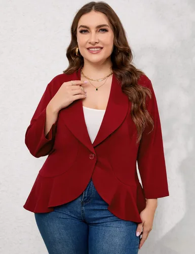 Vista 2 de KOJOOIN Chaqueta casual de manga larga para mujer, talla grande, chaqueta de trabajo y oficina, chaqueta de traje