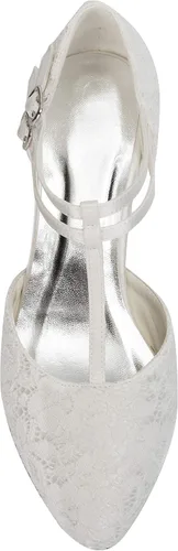 Vista 6 de JIAJIA 00968 - Zapatos de novia para mujer, puntera cerrada, correa en T, bloque de 1.9 pulgadas, tacón bajo, zapatos de satén de encaje para boda