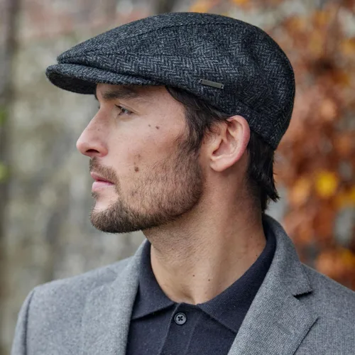 Vista 6 de Biddy Murphy Gorra de conducción de lana irlandesa autoajustable, fabricada Negro (Charcoal Black)